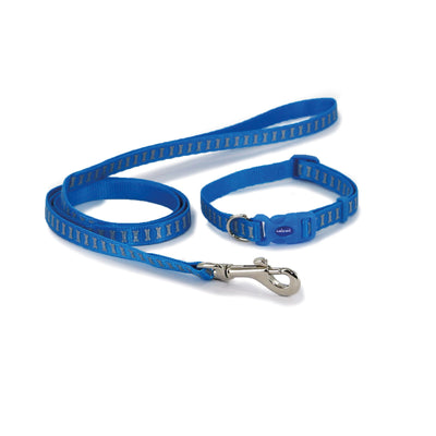 Ancol Small Bite Collar & Lead Set Reflective Bone Blue